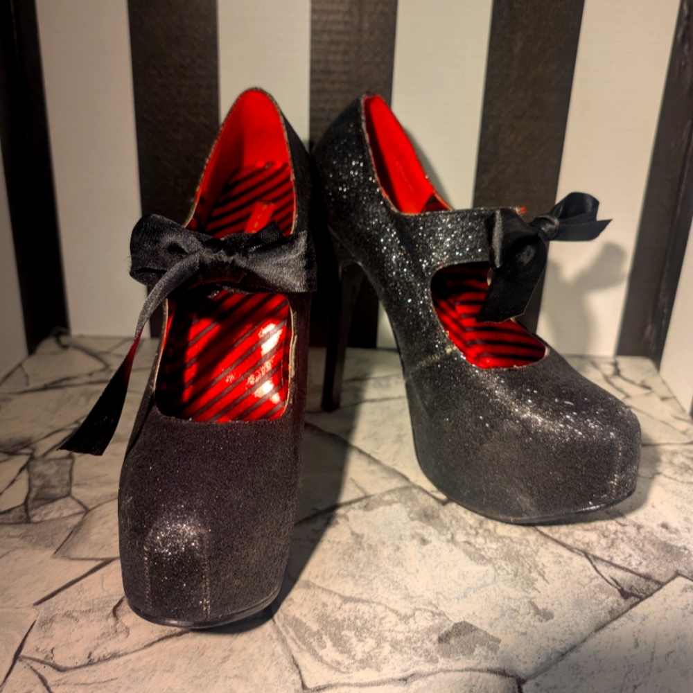 Sparkly Black Bordello Stilettos size 9